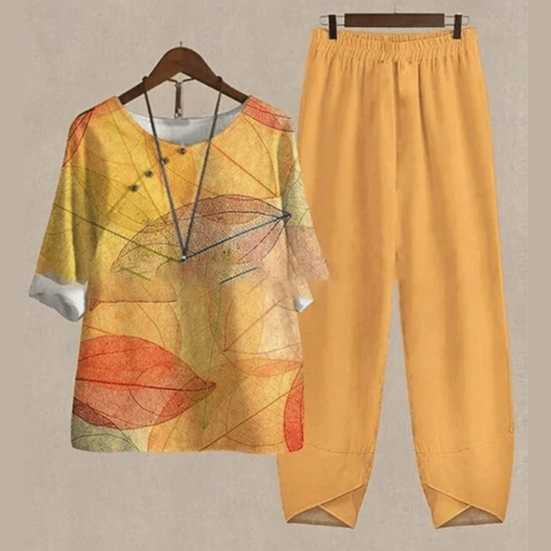 Klara | Elegant Bluse- og Buksesæt | Dame Orange Nuvenci.dk