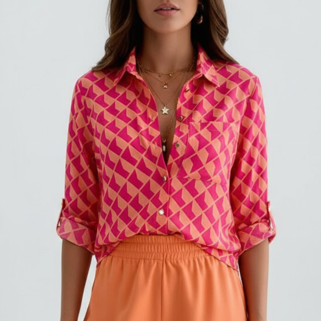 Marie | Damebluse – Tidløs Elegance og Komfort Orange-Rose-Rød Nuvenci.dk