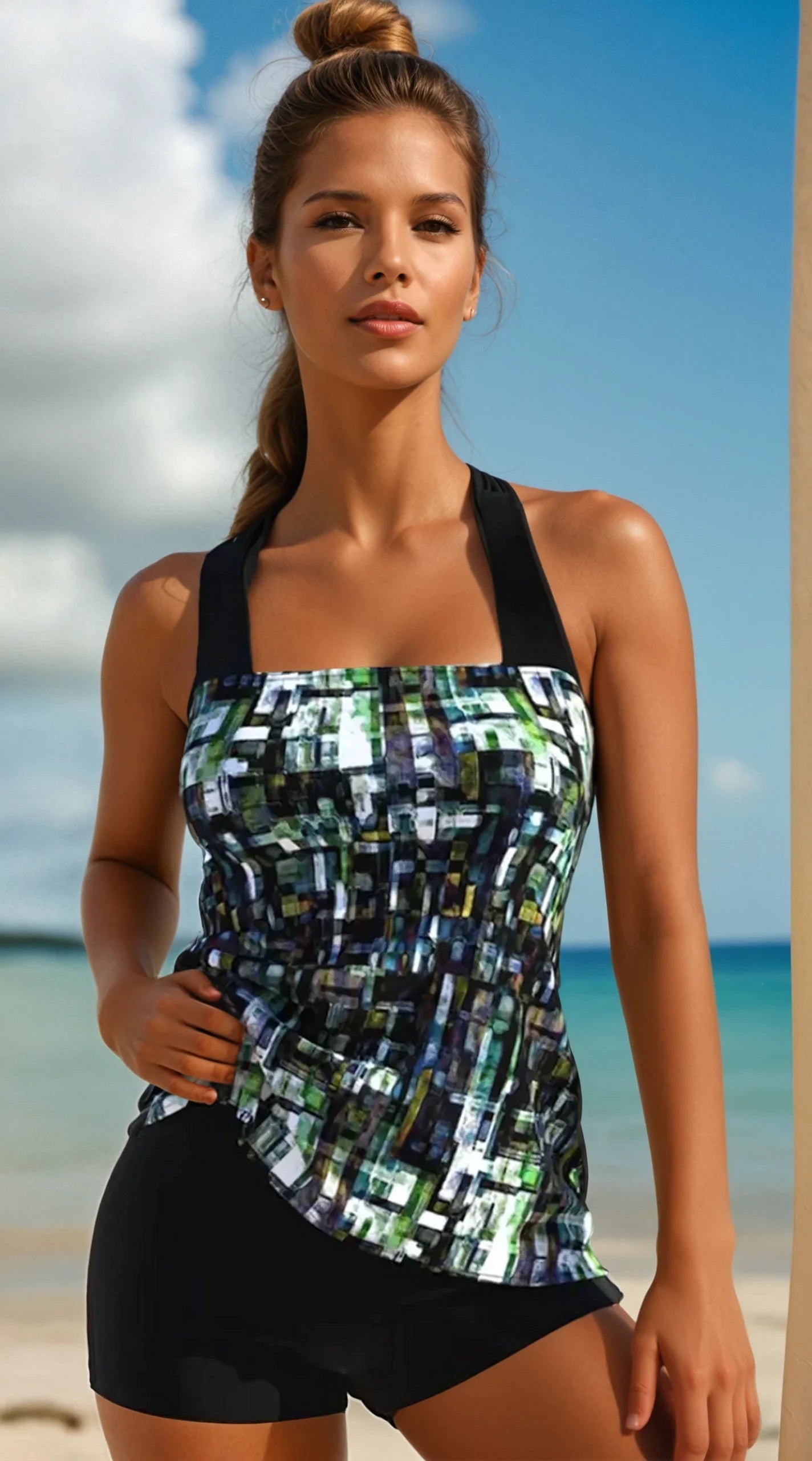 Marilou | Tankini Sæt – Elegance og Dækning til Sommerdage Sort Grøn Nuvenci.dk