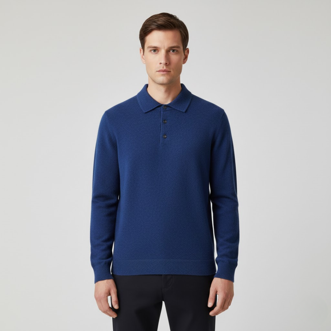 Marius | Herre Polo Skjorte – 100% Blød Kashmir Marineblå Nuvenci.dk