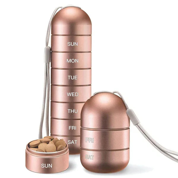 MediVault | Sikker Aluminium Pillebeholder til Rejser Roséguld Nuvenci.dk