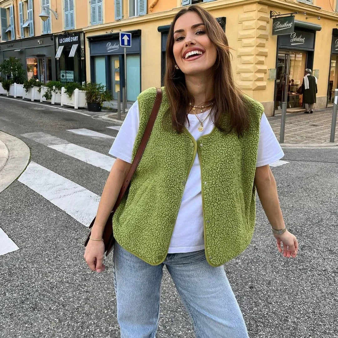 Natalia | Damevest – Komfortabelt Loose Fit Design Grøn Nuvenci.dk