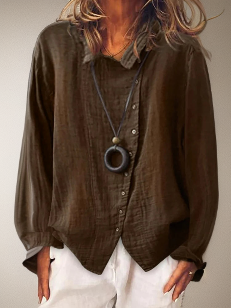 Noella | Luftig Knapbluse med Elegant Fald | Damemode Brun Nuvenci.dk