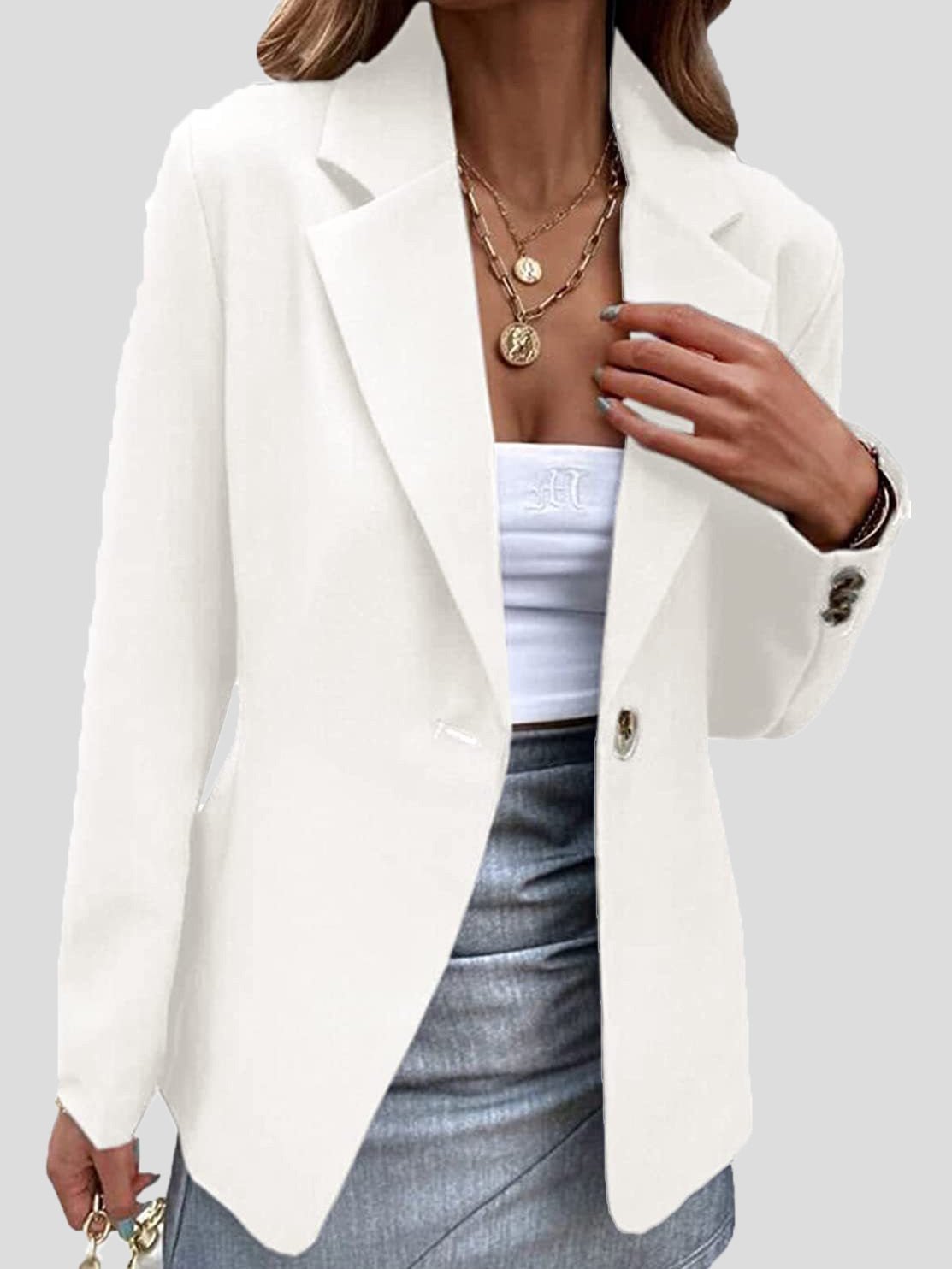 Perry | Blazer til kvinder - Elegant Enkel Revers-design Hvid Nuvenci.dk