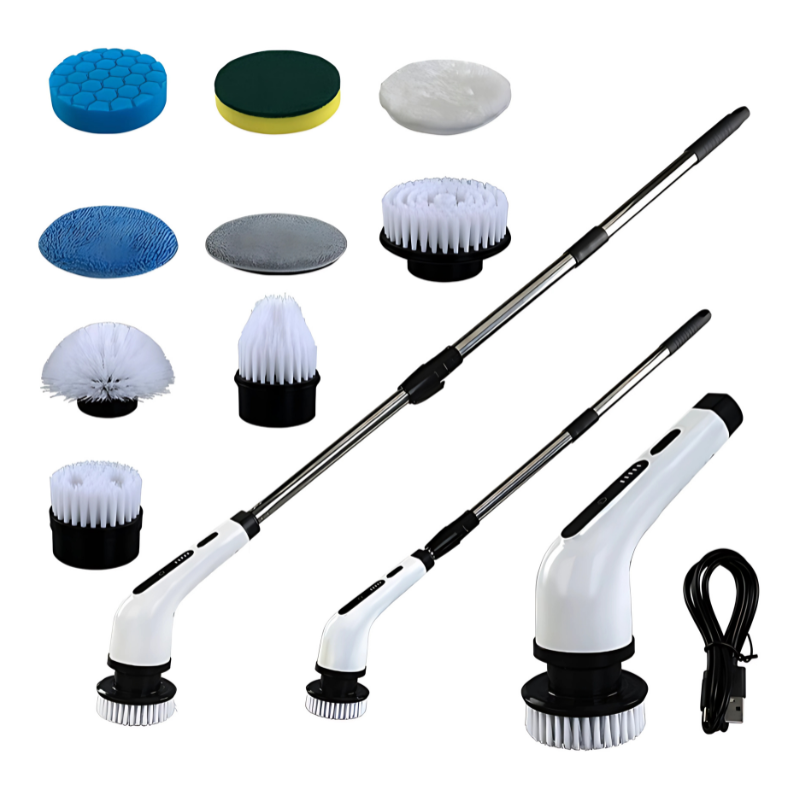 PowerBurst | Trådløs 360° Rengøringsbørste med Teleskopgreb Hvid Nuvenci.dk