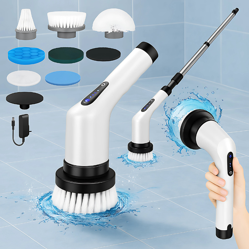 PowerBurst | Trådløs 360° Rengøringsbørste med Teleskopgreb Nuvenci.dk