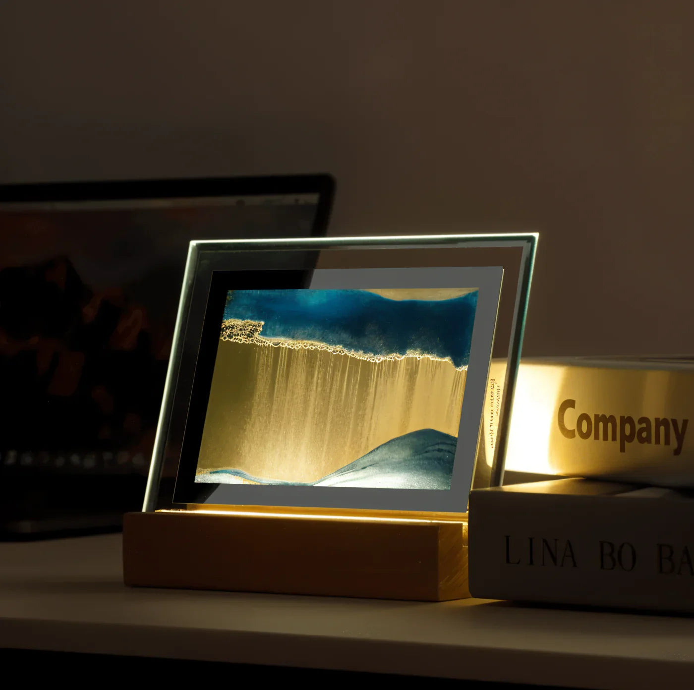 SandFlow | Kunstnerisk Sand Natlampe Blåt sand Nuvenci.dk