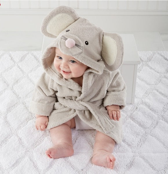 SnuggleCub | Børnebadekåbe – Blød Bomuld med Dyrehætte Mus Nuvenci.dk