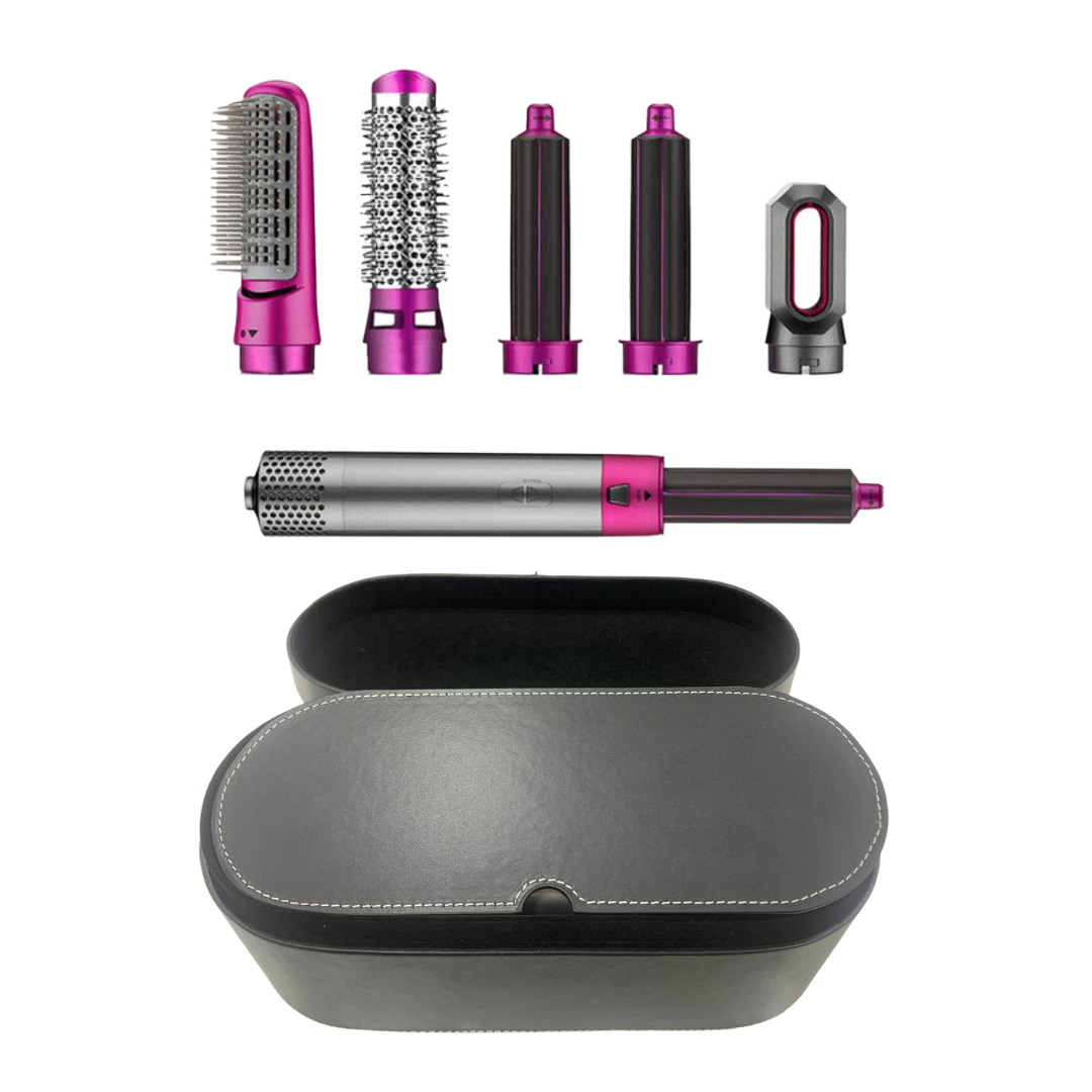 StyleMate | Multistyler – 5-i-1 løsning til hurtig styling Pink + Kunstlædercover (mørk) Nuvenci.dk