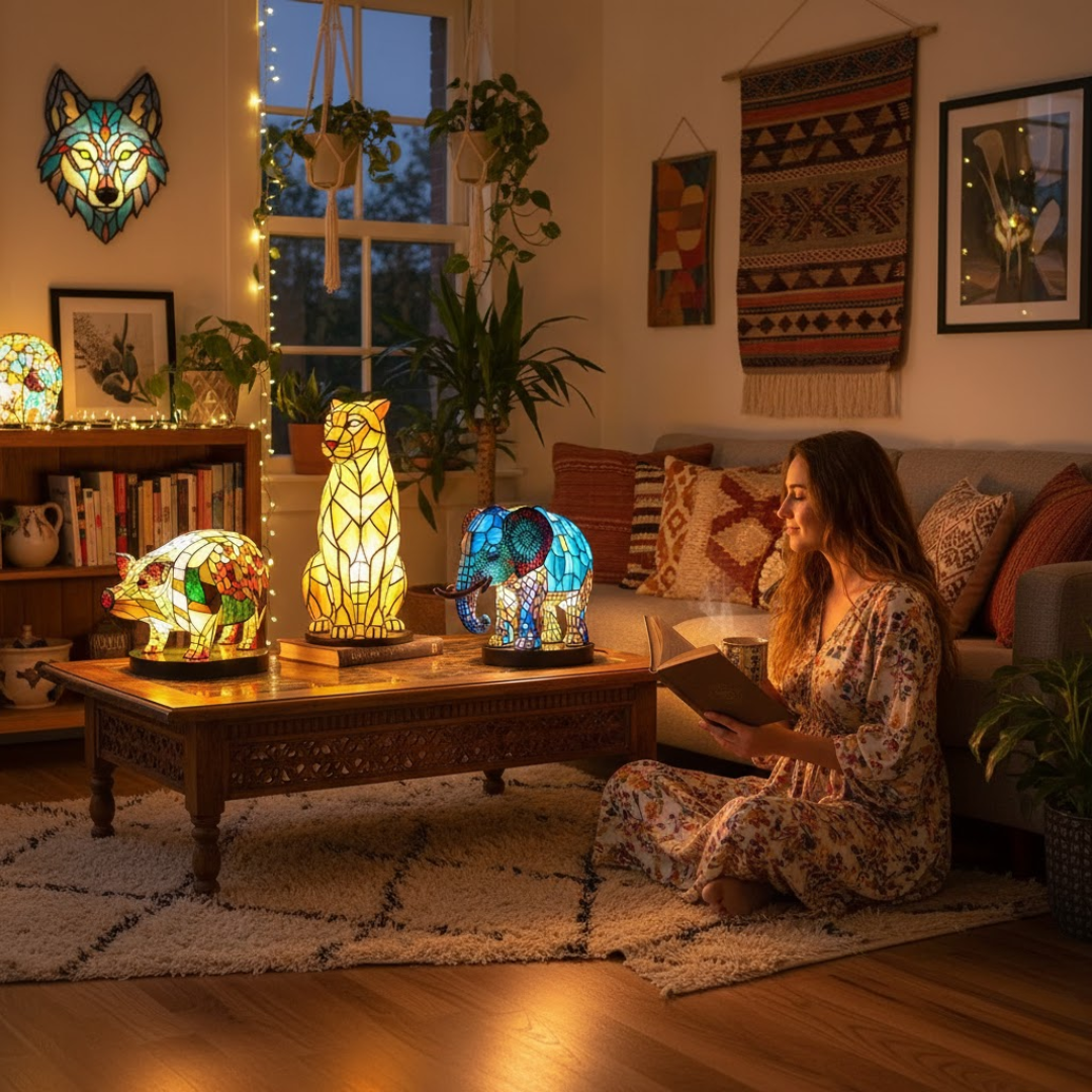 VitraGlow | Kunstlampe mit Tiermotiven aus Buntglas Nuvenci.dk