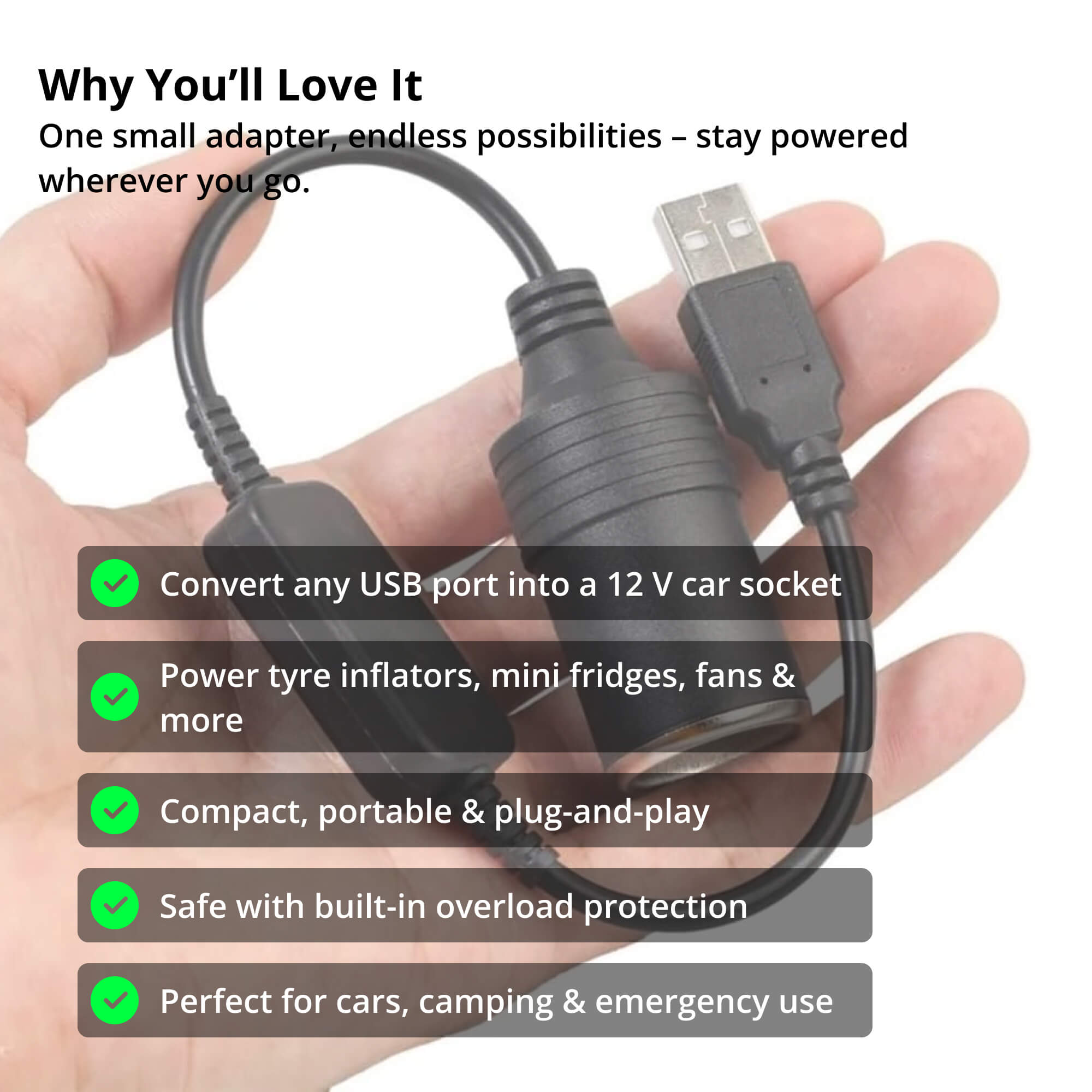 VoltLink | USB til 12V Biladapter – Enkel Plug & Play Strømløsning Nuvenci.dk