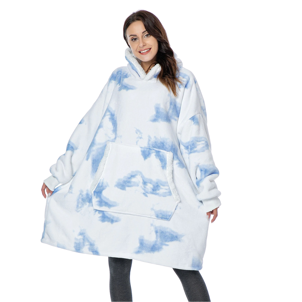 WarmWrap | Hyggelig Oversize Tæppe-Hoodie Falmet Blå Nuvenci.dk