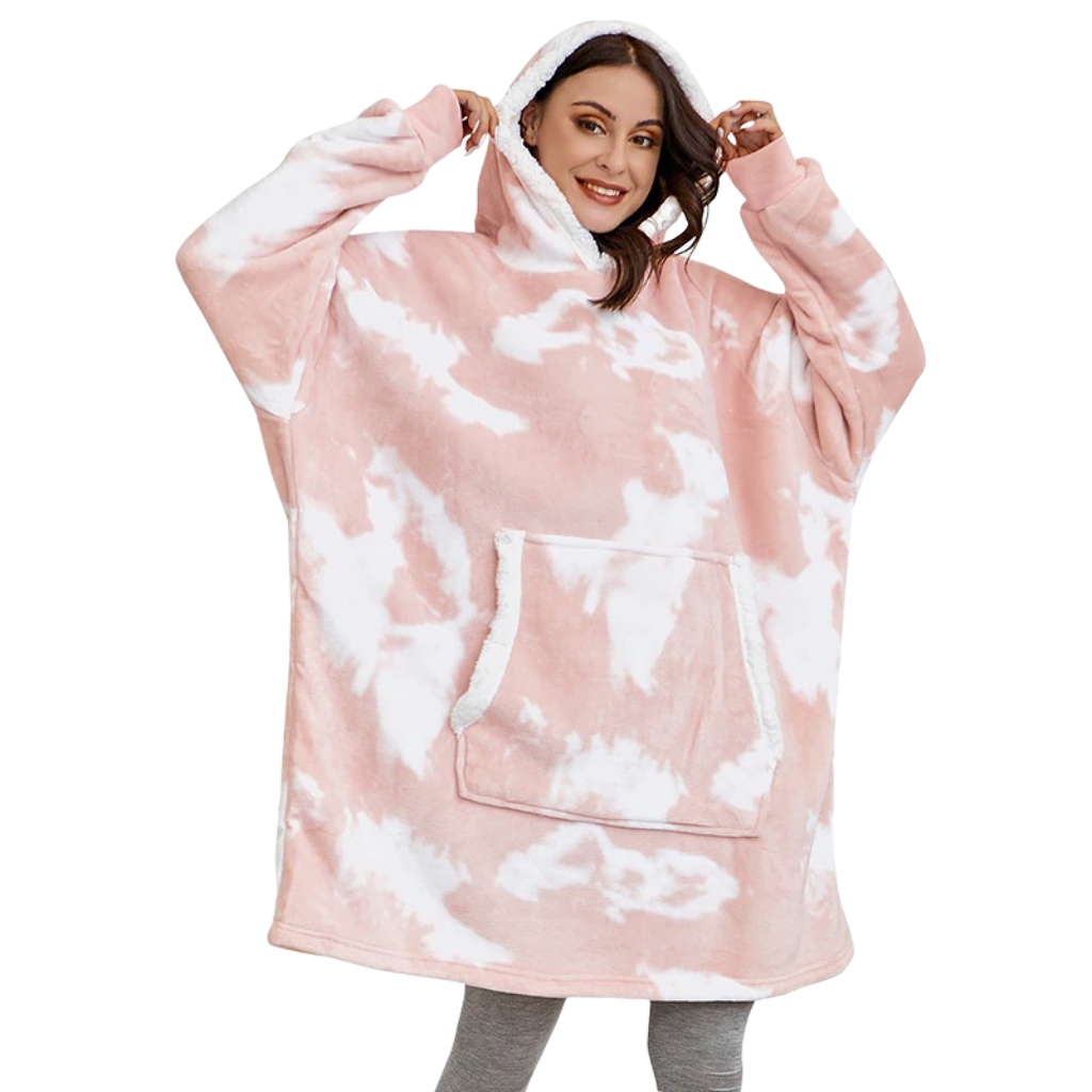 WarmWrap | Hyggelig Oversize Tæppe-Hoodie Falmet Rosa Nuvenci.dk