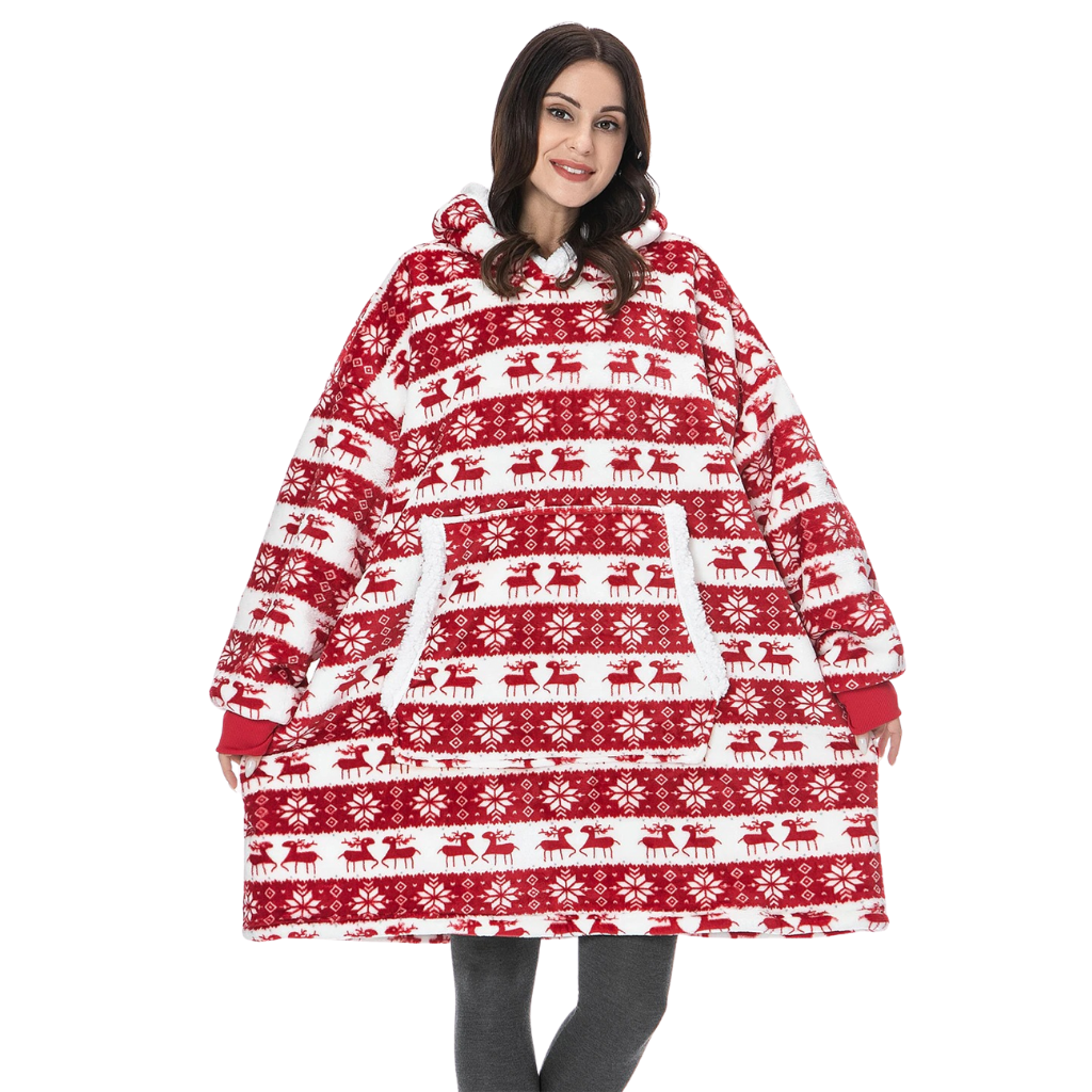 WarmWrap | Hyggelig Oversize Tæppe-Hoodie Julerød Nuvenci.dk