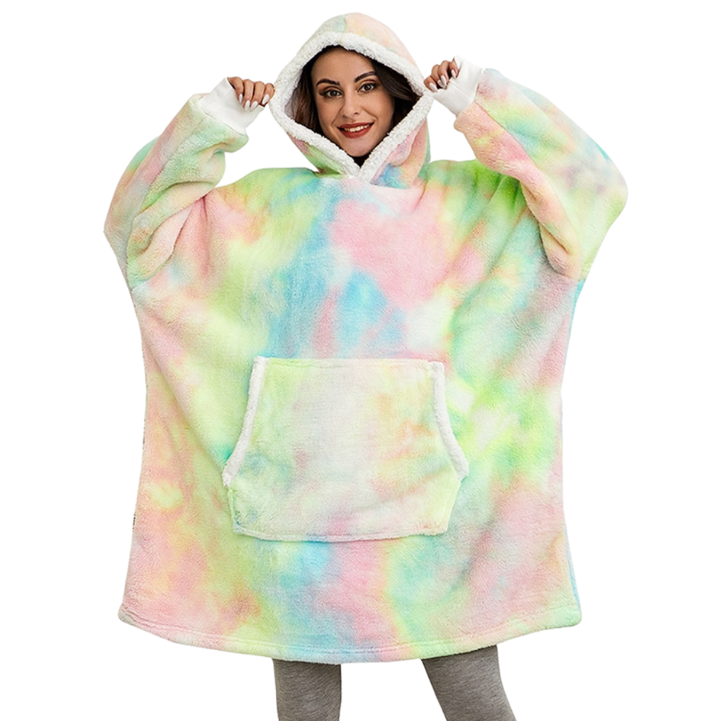 WarmWrap | Hyggelig Oversize Tæppe-Hoodie Regnbue Nuvenci.dk