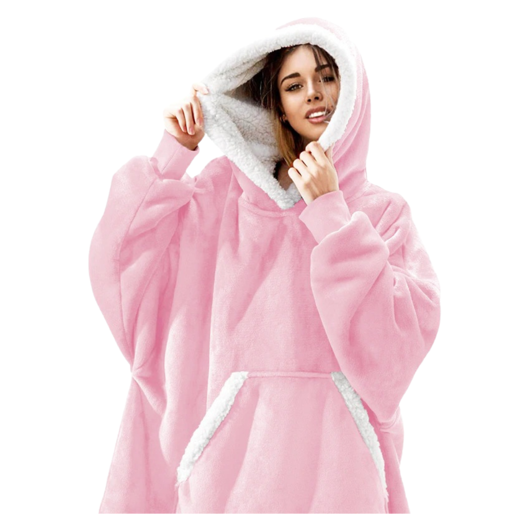WarmWrap | Hyggelig Oversize Tæppe-Hoodie Rosa Nuvenci.dk