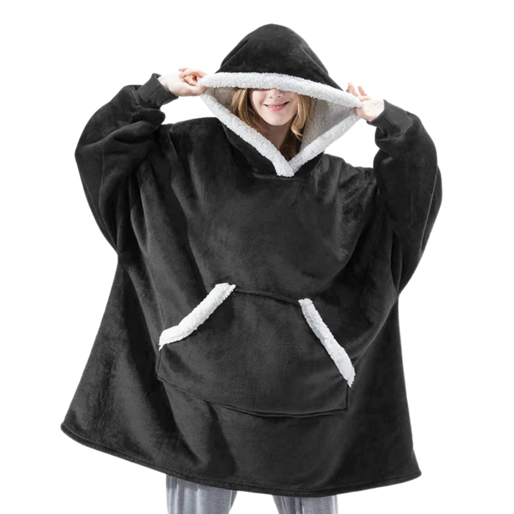 WarmWrap | Hyggelig Oversize Tæppe-Hoodie Sort Nuvenci.dk